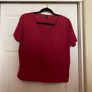 Red v-neck shirt